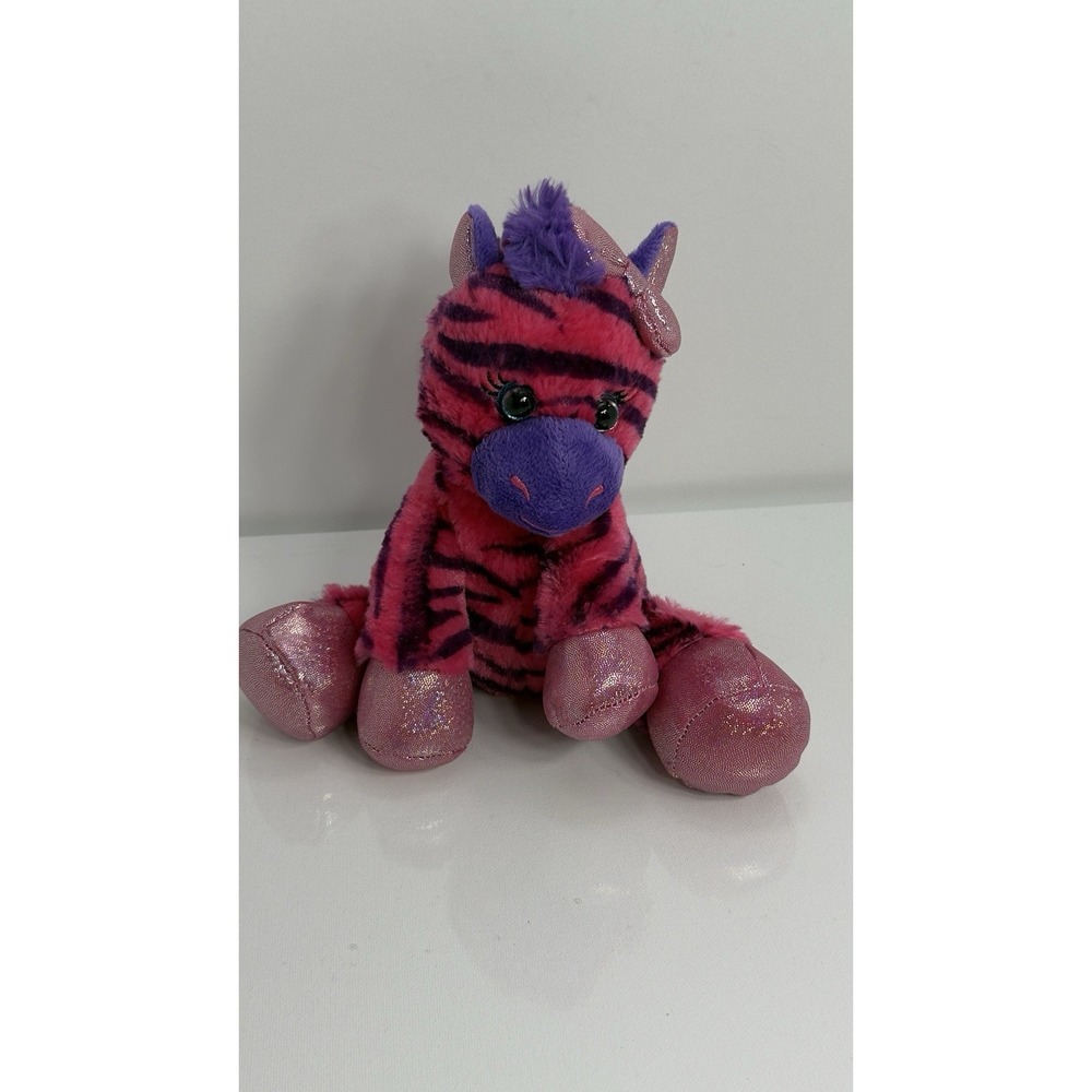First & Main Plush Zebra Pink Purple Stripes Glitter Eyes 10 Inches